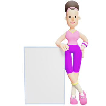 3D Yoga Fitness Girl. Cartoon Character with Presentation Board. Cartoon Pack png