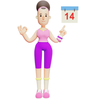 3D Yoga Poses Pack. Cartoon Character Pointing to Calendar Date. Illustrated Girl png