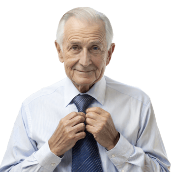Elderly man adjusting tie isolated on transparent background png