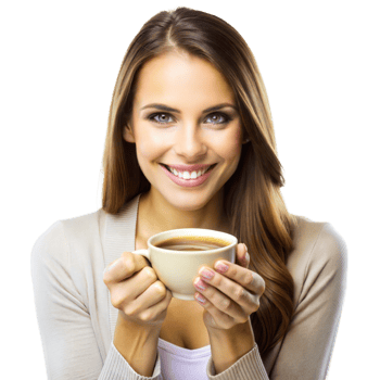 Woman holding coffee cup isolated on transparent background png