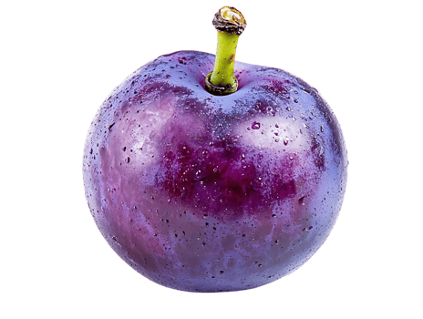 A Single, Plump, Purple Plum with Dewdrops on a Transparent Background png