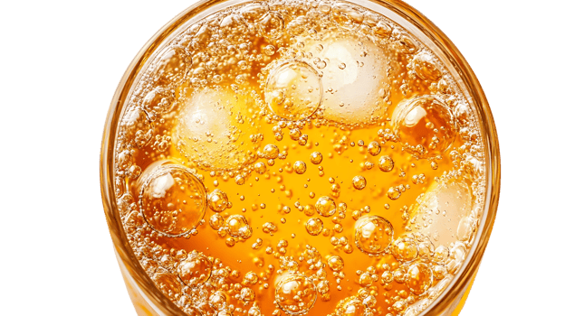A Close-Up of Sparkling Bubbles in a Glass of Orange Juice with a Transparent Background png