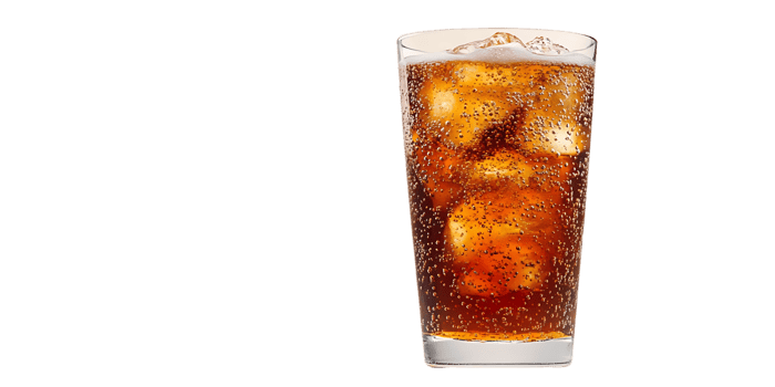 A Glass of Cola with Ice Cubes on a Transparent Background png