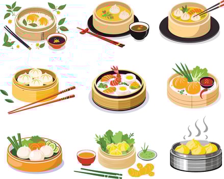 colorful dim sim illustration set vector
