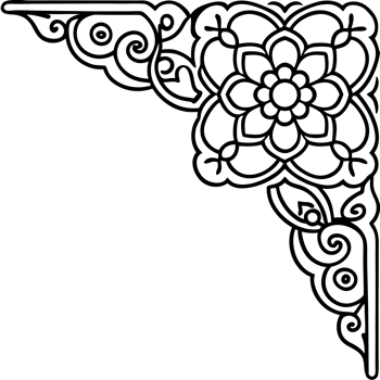 A black and white drawing of a corner with a flower png