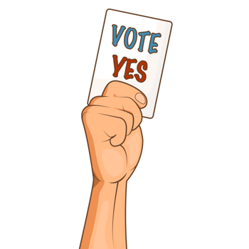 Illustration of a hand holding a VOTE YES card png