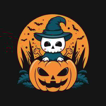 Spooky Halloween Ghost and Pumpkin Illustration vector