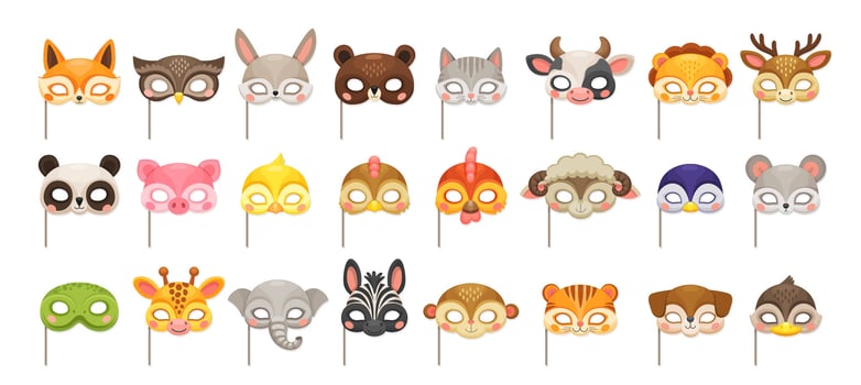 Animal masks for carnival party, birthday costume vector