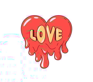 Retro y2k groovy love heart. Cartoon melt heart vector