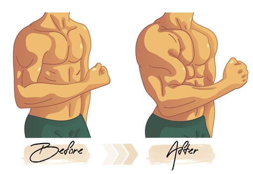 Male arm exercise before and after comparison vector