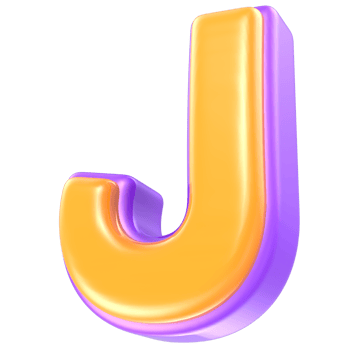 J Letter Yellow And Purple 3D Render png