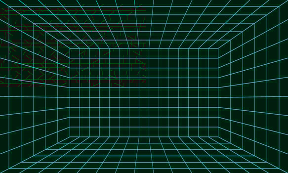 Neon Depth Grid Box Virtual Reality Space Background vector