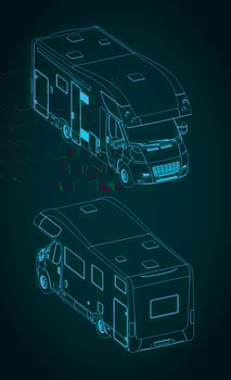 Camper van isometric blueprints vector