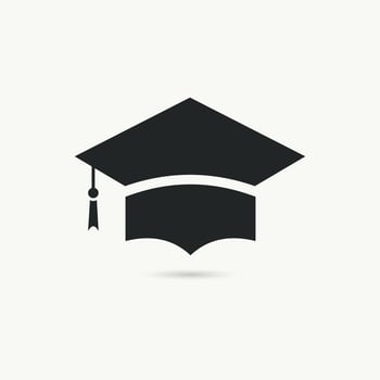Graduation cap icon, black on white background vector