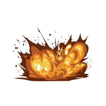 cartoon flat explosion smoke fire vector