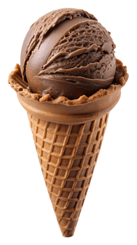 Rich chocolate ice cream with waffle cone, transparent file png