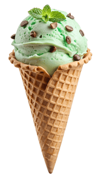 Mint ice cream with chocolate chips and mint leaf, transparent file png