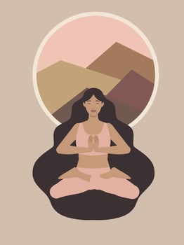 White woman doing yoga meditating poster vector