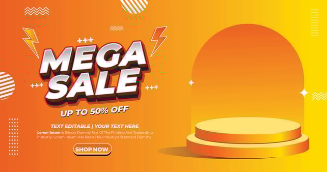 Mega Sale Banner with Podium Template for promotion, banner, web, shopping vector
