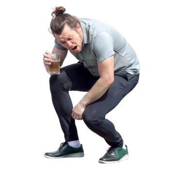 Man holding a beer glass and making a surprised expression png