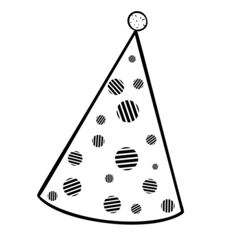 A black outline of a party hat with polka dots png