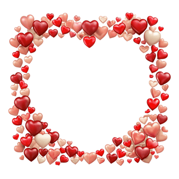 a square frame made of red love hearts on a transparent background png