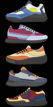 Bundling set sneakers shoes for training. hand draw illustration vector