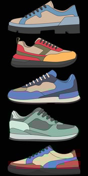 Bundling set sneakers shoes for training. hand draw illustration vector