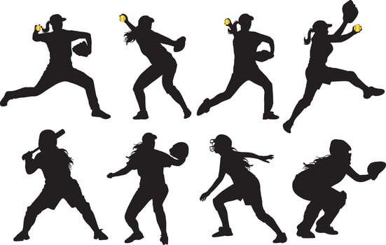 Girls Softball, Baseball Girl Silhouette, Sport Mom, Baseball Mom vector