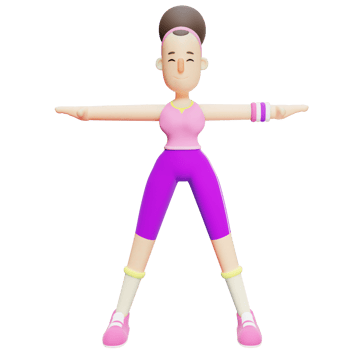 3D Yoga Animation. Fitness Exercise T-Pose Stretch. Girl Cartoon png