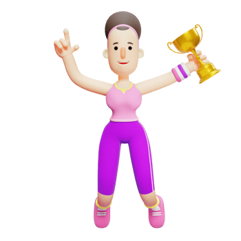 Illustrative Yoga Session. Cartoon Character Winning Trophy Victory Celebration Activity. 3D Girl png