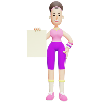 Girl Performing Yoga. A Female Cartoon Character Holding a Small Signboard in Her LeftHand. 3D Cartoon png