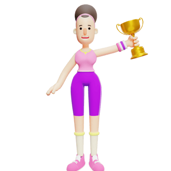Yoga Poses. A Female Cartoon Character Celebrating a Victory by Holding a Gold Trophy. Girl png