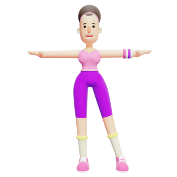 Female Character in Warm-Up Pose with Arms Outstretched. Cartoon Character png