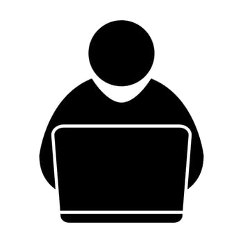 Man with laptop icon working office concept for your web design, logo, UI. illustration vector