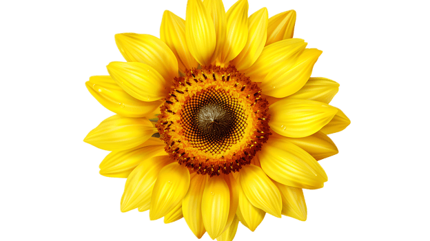 A yellow sunflower with a bright, cheerful center on a transparent background png