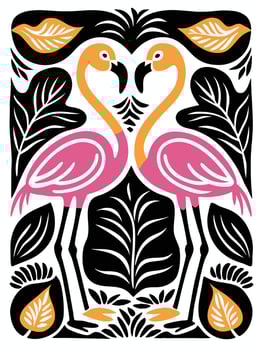 two flamingos are standing in front of a black and white background vector