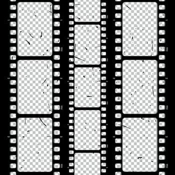 Old retro movie film strip set with grunge texture. Film strip frame. Cinema and filmmaking concept vector
