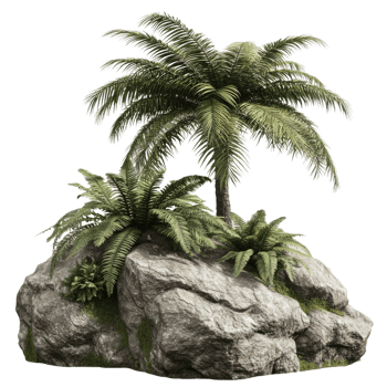 A palm tree is sitting on top of a rock png