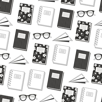 School Days Seamless Pattern with school supplies in black and white colors vector