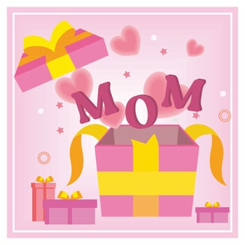 Gift box with heart shaped balloons. Celebrate happy mother's day. Flat illustration. vector