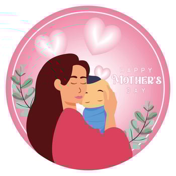 A mother holding her baby boy. Happy mother's day. Flat illustration. vector