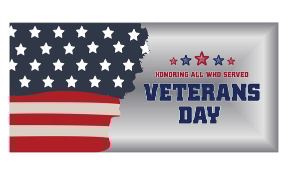 Veterans Day in America. American flag and text on dark stone background. Flat illustration. vector