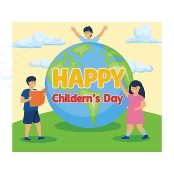 Happy Children's day poster with happy kids around the world. flat modern illustration vector