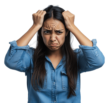 Woman expressing frustration in a studio setting, cut out - stock . png