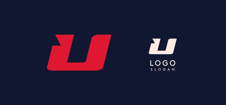 Wide bold red letter U, modern dynamic logo for business identity of technological, automotive and sports business. illustration. vector