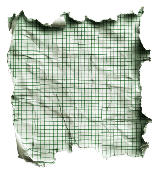 Crumpled green grid paper on a white background, cut out - stock . png