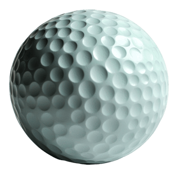 Textured golf ball on a plain surface, cut out - stock . png