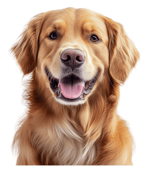 Happy golden retriever portrait at home, cut out - stock . png