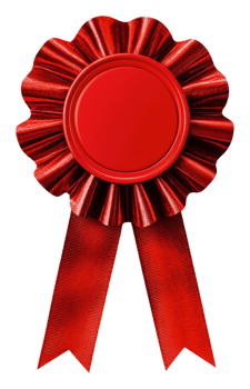 Red award ribbon with smooth surface and tails, cut out - stock . png